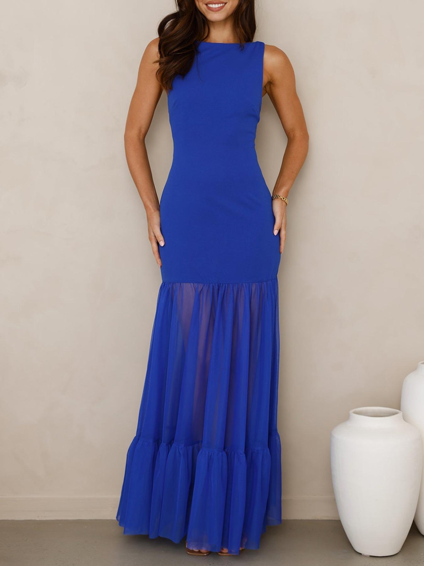 Women's Sheer Mesh Splicing Tube Dress, Bodycon Party Dress, Elegant Fashion Casual Maxi Dress for Party Club Dating Wear, Women Dress for Summer