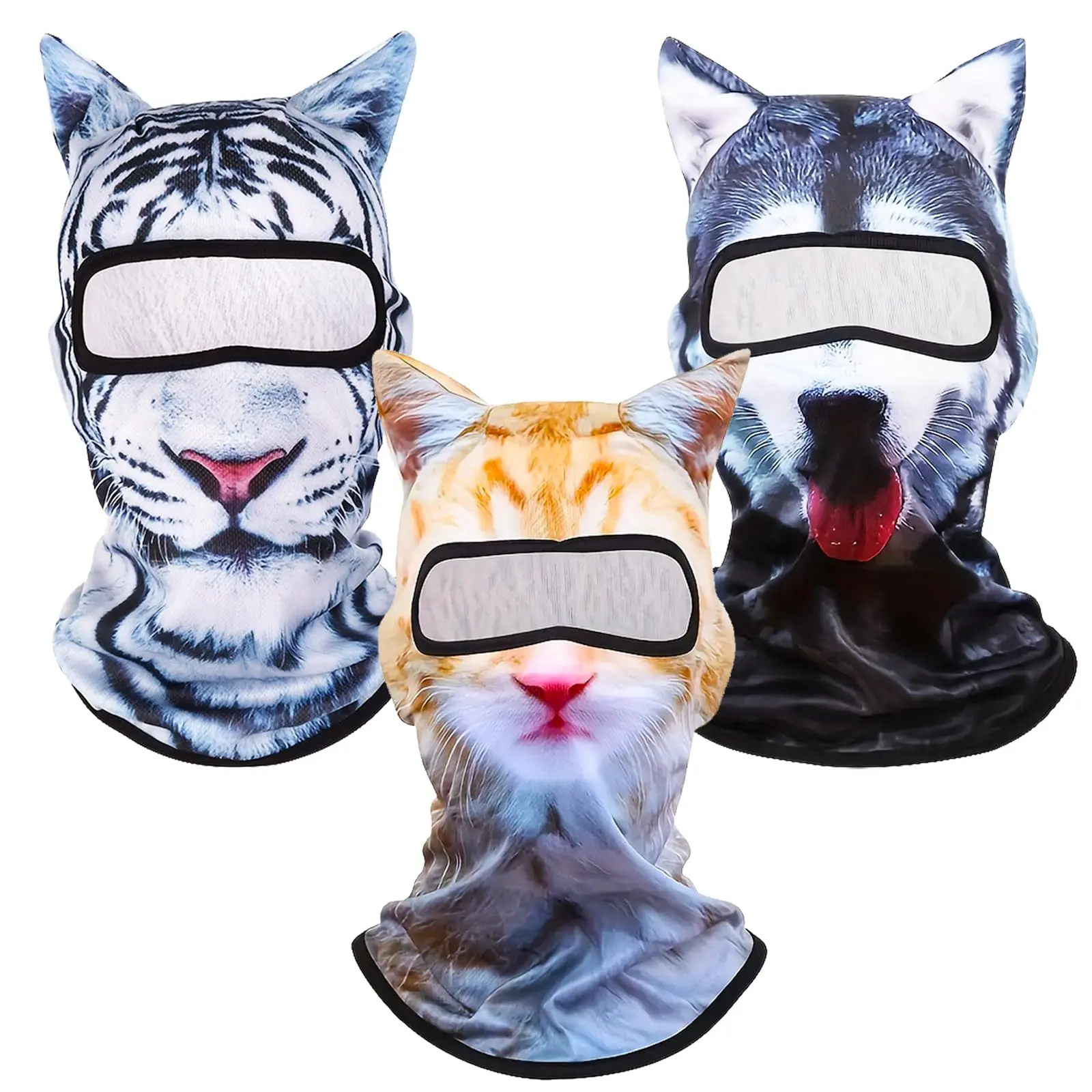3Pcs 3D Cat Ears Shiesty Face Balaclava, Windproof Breathable Funny Cat Ski Mask for Skiing, Cycling