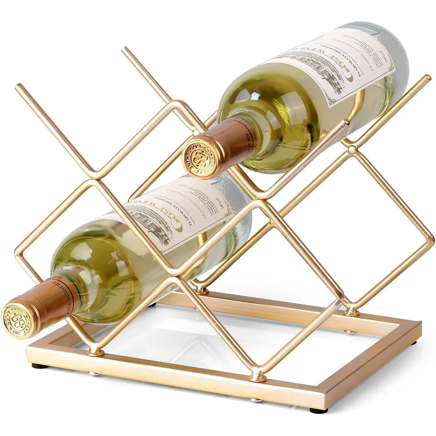 Countertop Wine Rack - 5 Bottle Freestanding Modern Gold Metal Small Wine Rack - Tabletop Wine Holder Stand for Cabinet, Pantry, Wine Bottle Storage…