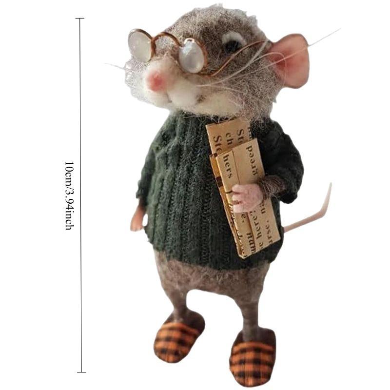 Handmade Needle Felted Christmas Mouse Ornament, Wool Santa Mouse Figurine for Holiday Tree Hanging Decor