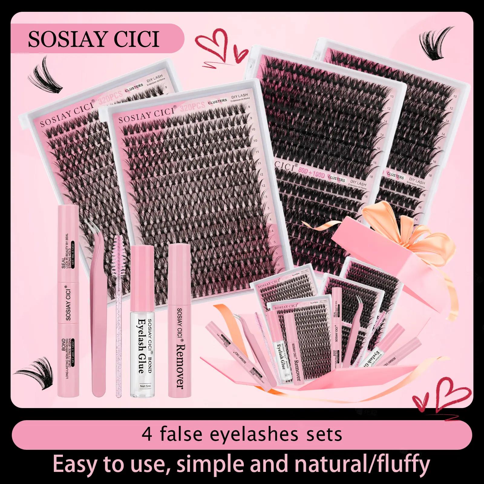 SOSIAY CICI All-in-One Lash Clusters Kit, 320PCS D Curl Individual Lashes, DIY Eyelash Extension Set with Tools
