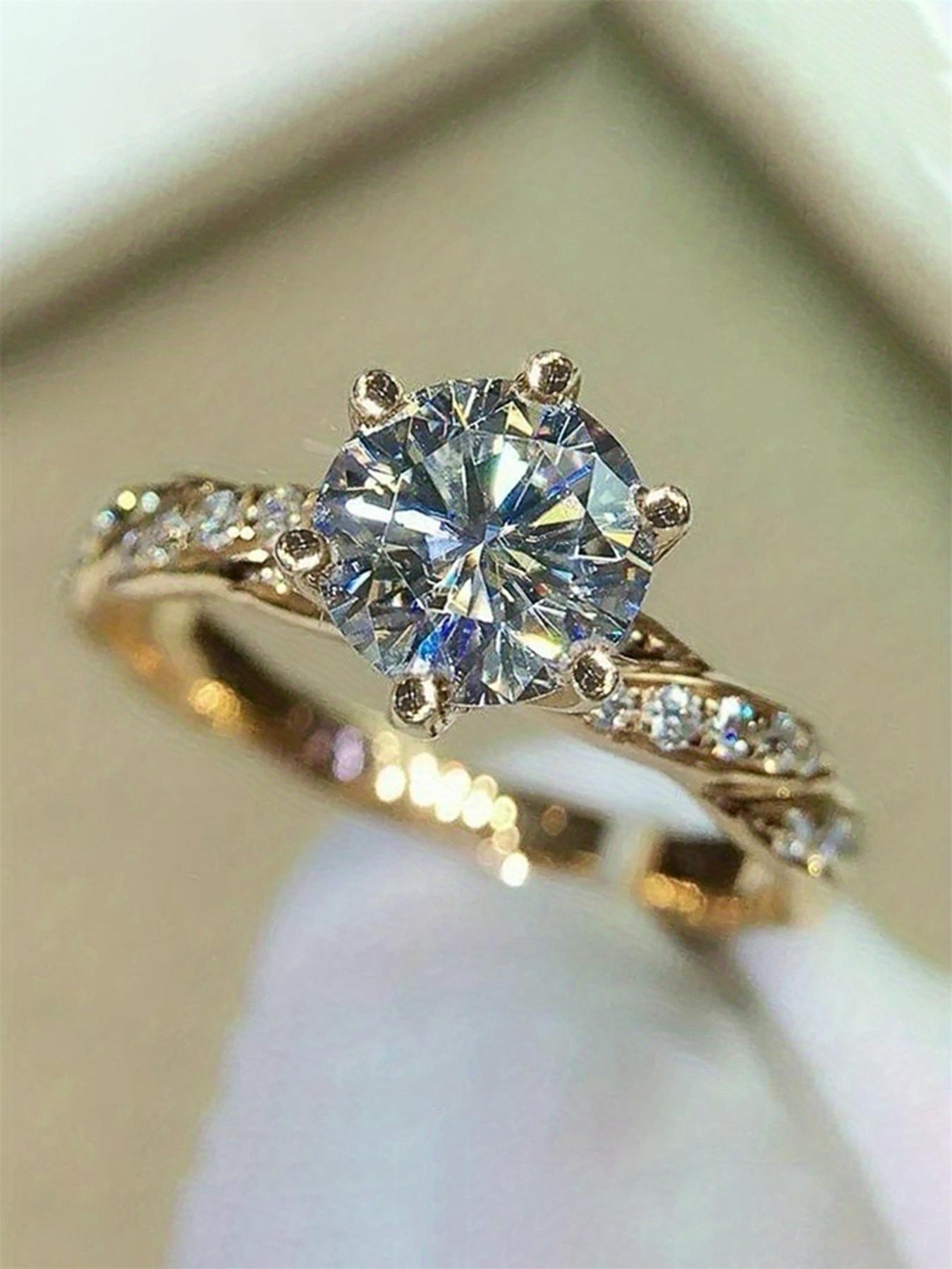 Classic Fashion Artificial Zircon Ring, Elegant Rhinestone Decorative Ring for Women, Solitaire Engagement Rings, Wedding Engagement Bridal Jewelry Gift