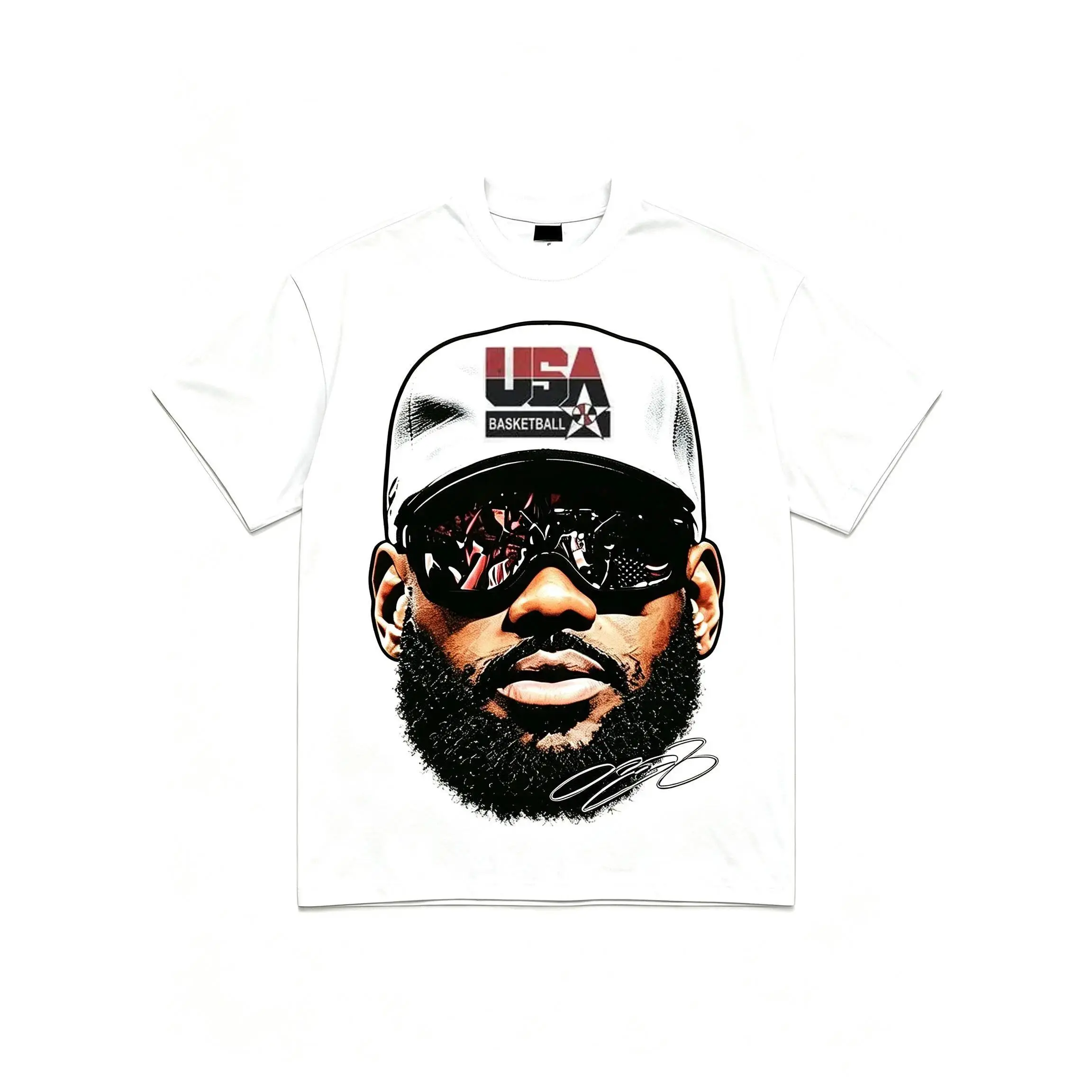 100% Cotton Lebron James USA Basketball Vintage Graphic Tee, Y2K Hip Hop Crew Neck Cotton Compression Shirt, Unisex Regular Fit Retro Basketball Streetwear Workout Tops Mens Casual Graphic T-Shirt