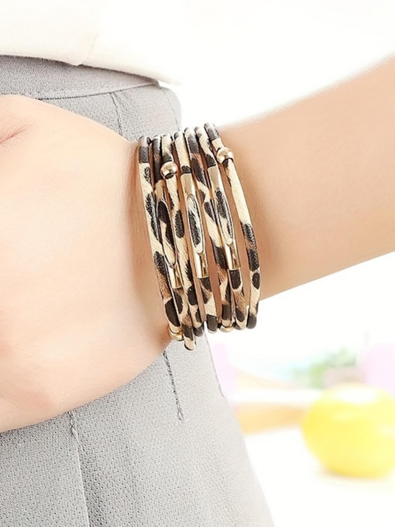Leopard Pattern Multi-layer Bracelet, Fashionable Magnetic Closure Bracelet for Women & Girls, Trendy All-match & Exquisite Jewelry for Birthday Gift, Stackable Bracelets