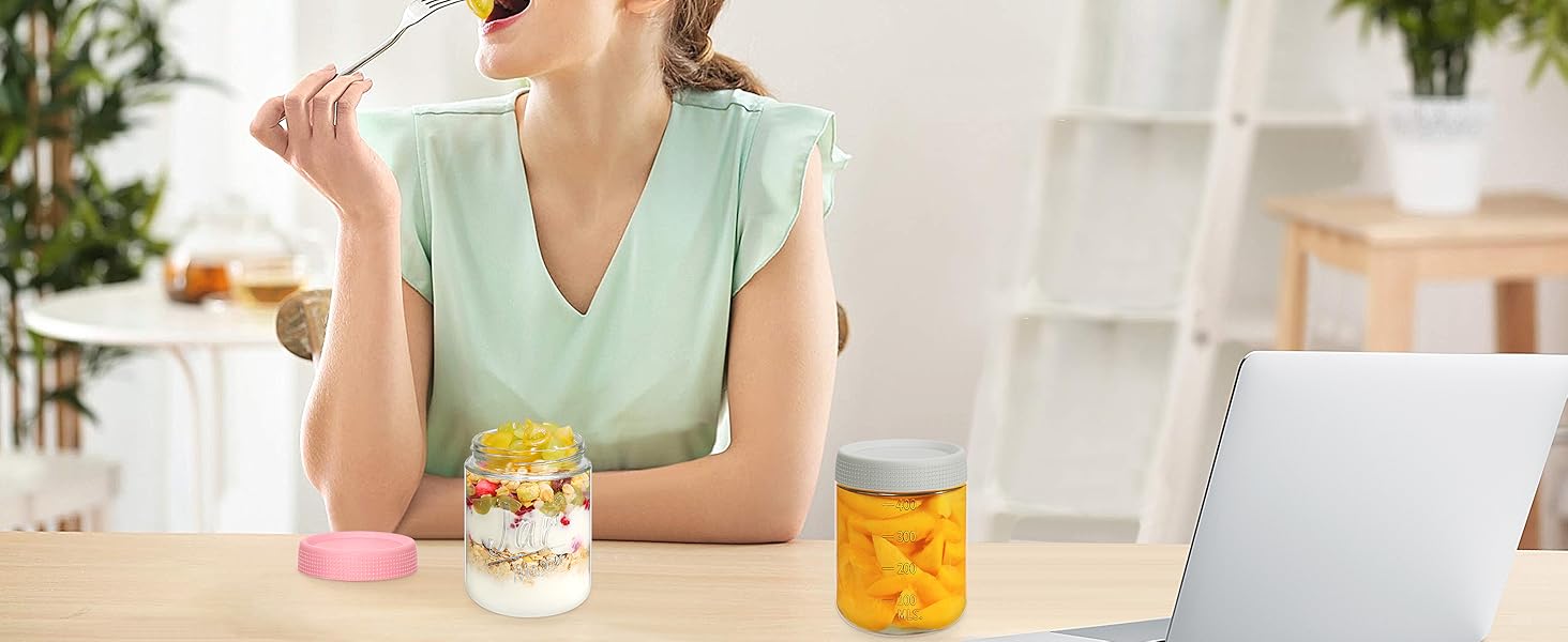 4-Pack 16oz Overnight Oats Containers with Airtight Lids - Jars with Measurement Marks for Yogurt, Meal Prep & Chia Pudding, Stackable & Leakproof