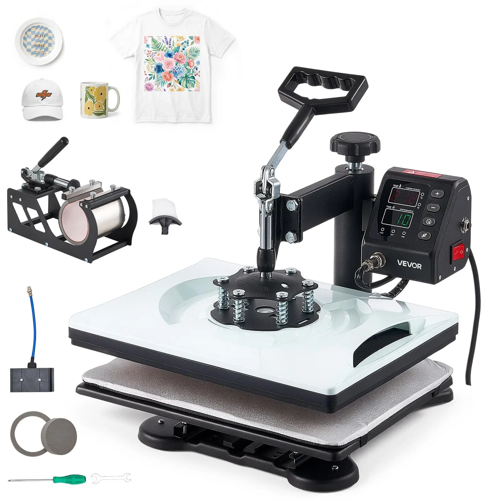 【DealsForYouDays】VEVOR 12x15 in 5-in-1 Heat Press Kit, Fast-Heating Sublimation Press Machine with Digital Control, Even Heating, Precise Time-Temp Settings for T-Shirts, Mugs, Caps
