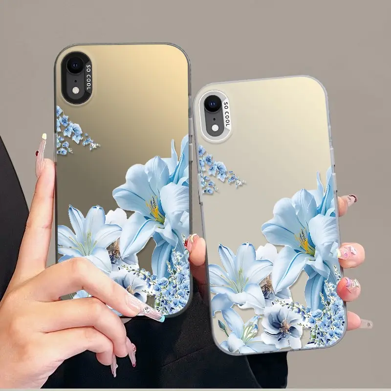 Phone case for iPhone XR Light Blue Lily & Tiny Blue Floral Case designer case Shockproof Crystal Clear Full Body Protection Colorful Silver Phone Case ROOCYMX3V