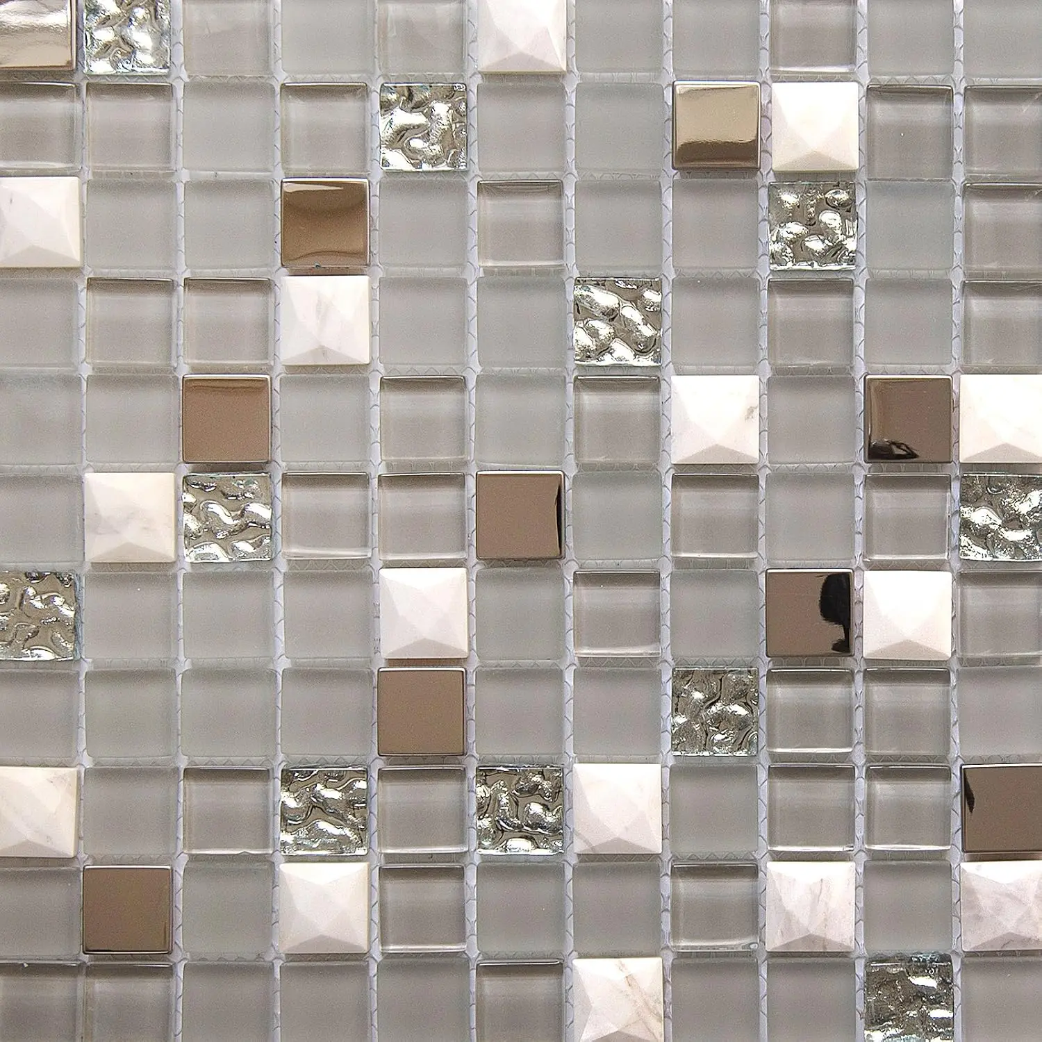 Glass and Stone Mosaic  for Kitchen Backsplash, Bathroom Shower Wall, Etc, Mini Teseo Collection,  Squares, 12"X12"X5/16 (Sample 6"X6", GM 8303 - Nana)