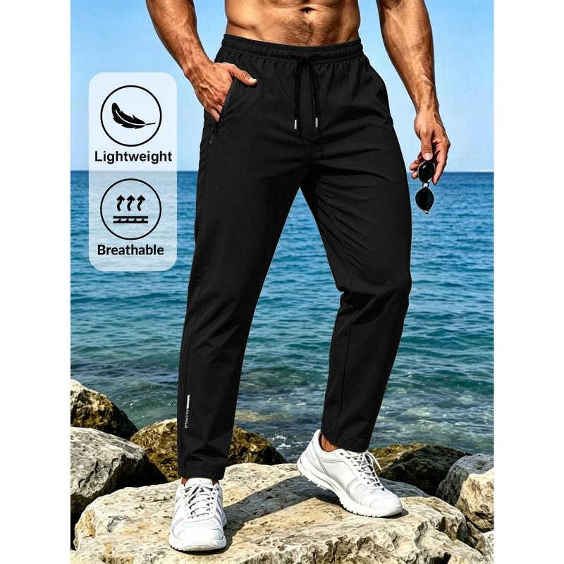 Men's Safety Zipper Pocket Lightweight Summer Jogging Pants, Breathable and Quick Drying, Adjustable Drawstring Waist Elasticity, Perfect for Beach Travel, Camping, Running, Fitness Training, and Daily Street Casual Wear