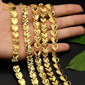 24K Gold Color Charm Bracelets For Women Thin Indian Bangle Dubai Ethiopian African Copper Bracelet Luxury Jewelry Wife Gifts