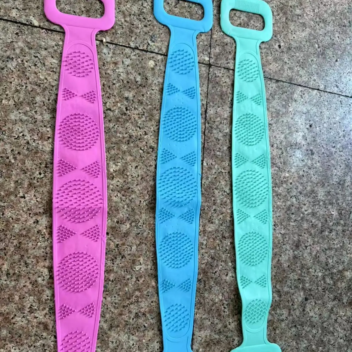 3pcs Green Purple Blue Mixed Set Body Care Tool Body Sponge Silicone Brush Bath Towel Scrub Back Massage Shower Extension Light Beige Cleansing Brush Exfoliating Back Scrubber Shower Power Scrubber Bathroom Supplies