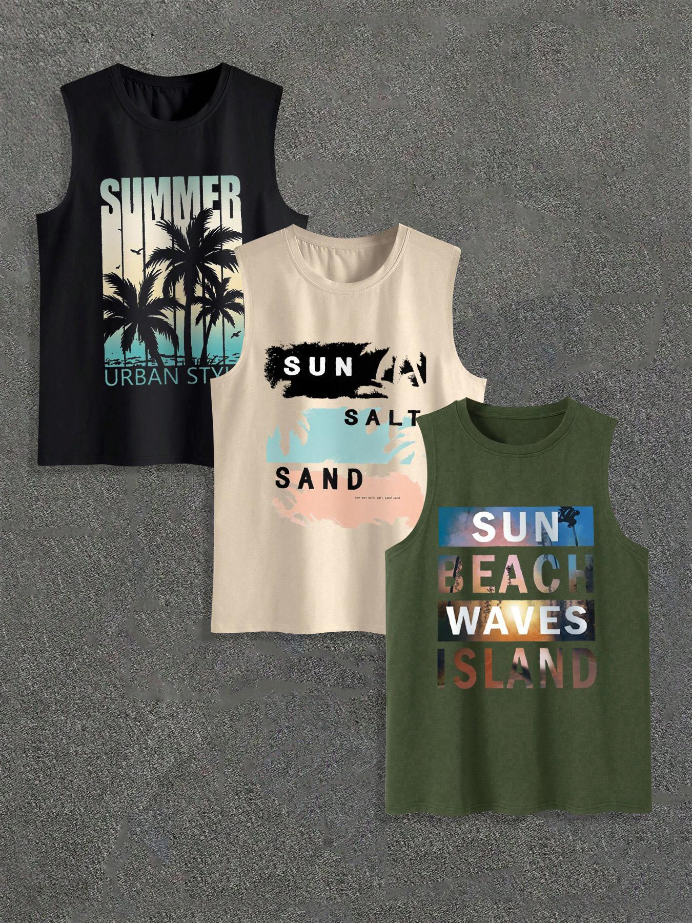 Men's Summer Beach Vacation Style Tank Top, Regular Fit Casual Comfy Sleeveless Top for Summer, Men's Clothes for Outdoor Beach Vacation, Menswear, Tropical