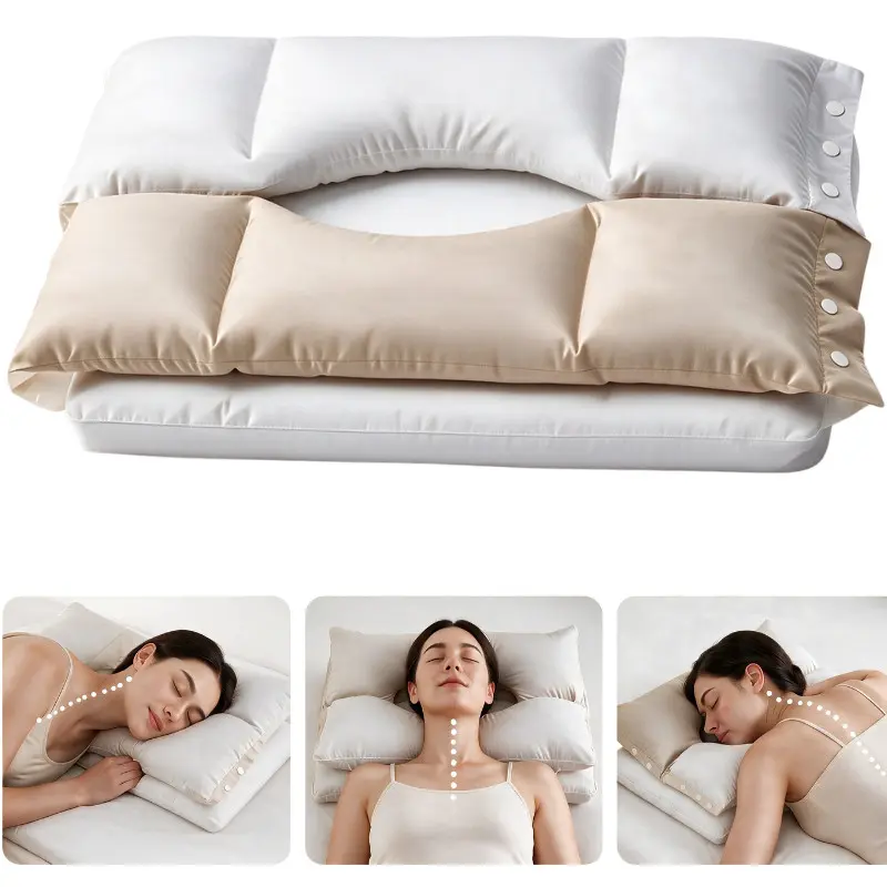 Ergonomic O Hollow Cutout Cervical Neck Pillow with Dual Independent Support Zones Soft Cushion Pillow Bed Pillow for Travel Office Nap Comfort Rest Pillow Multi Posture All Position Sleeping Pillow Lightweight Portable Home Travel Leisure Cushion Pillow
