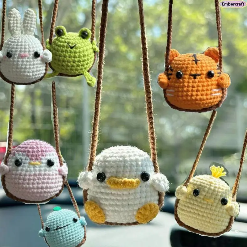 Cute Crochet Animal Car Hanging Ornament - Handmade Rearview Mirror Pendant, Bag Charm, Keychain & Aesthetic Car Interior Decoration Car Accessories Cute Car Accessories Pink