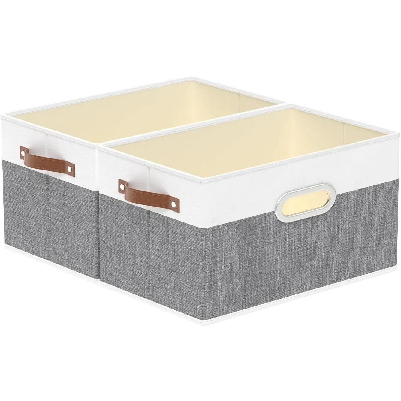 Fabric Storage Baskets,13.0x9.1x7.9in,White/Grey,2-Pack | Foldable Storage Bins for Shelves, Closet Bins for Organization, Collapsible Storage Baskets for Towels, Rectangle Basket