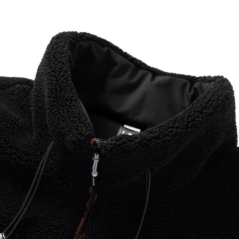 Men's stand collar lambskin embroidered warm cotton clothing Large loose casual fleece thick coat American street style letter embroidery fleece jacket