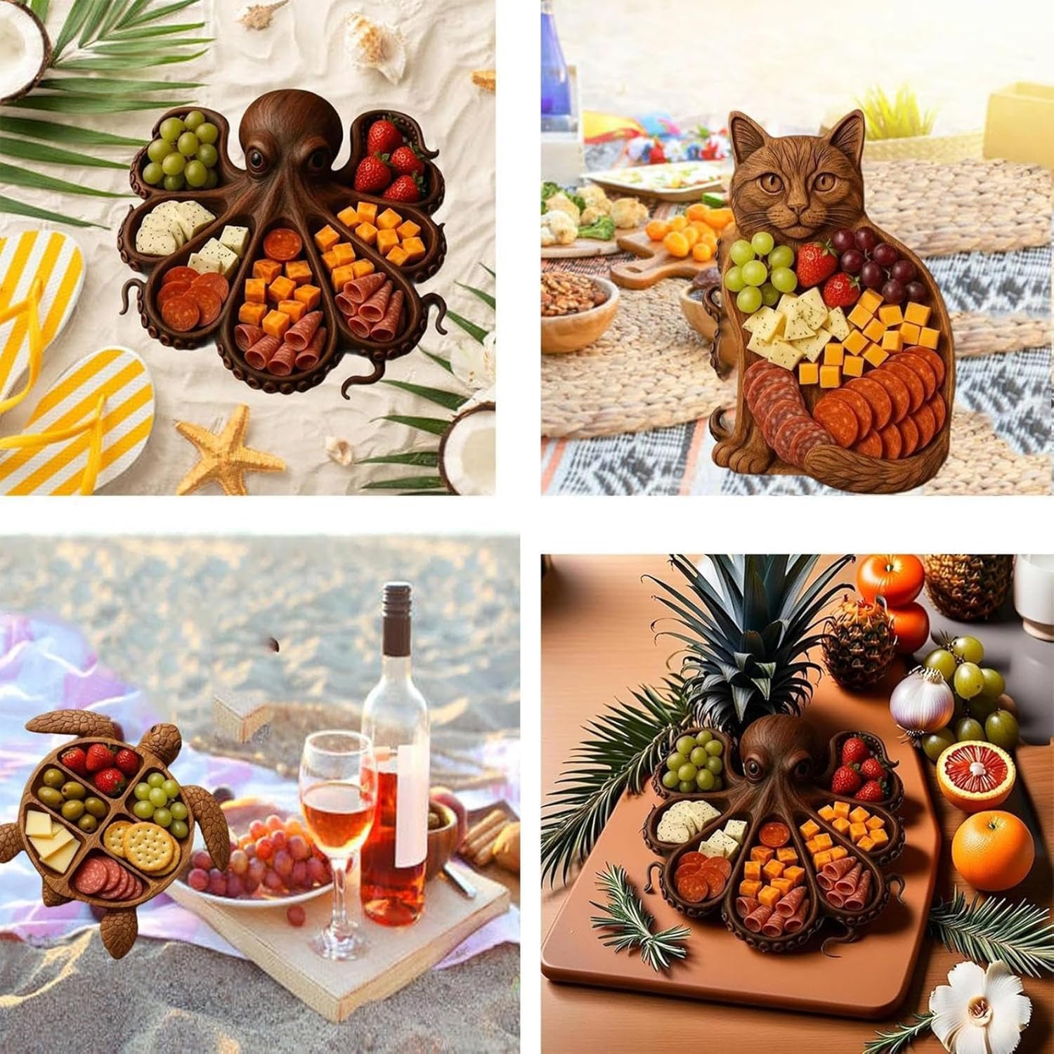 1 pc Octopus cooked food plate, Ocean-themed cheese bread board, novelty trays of cheese, meat, fruit and salad serving plates, and wooden trays designed by animals can add charm and features to any party. It is a unique gift.