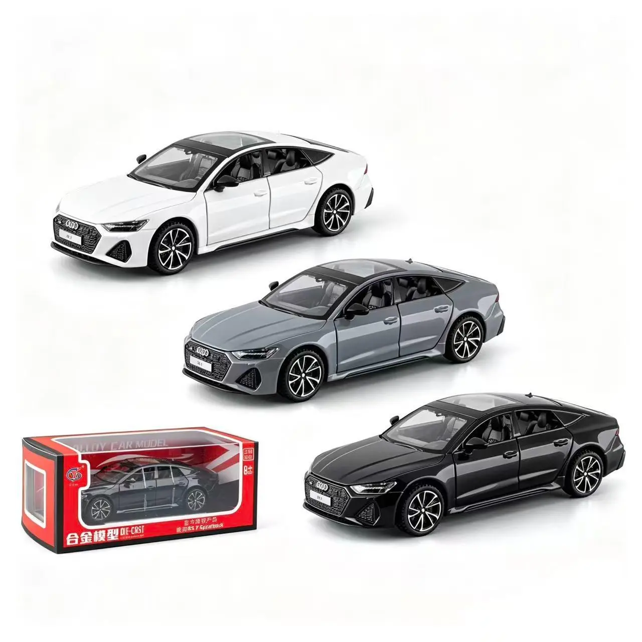 1/32 Alloy Die-Cast Metal Car Model, Audi Rs7 Wind-Up Toy Car with Lights and Sounds, Birthday Gift, Miniature Vehicle, High Precision