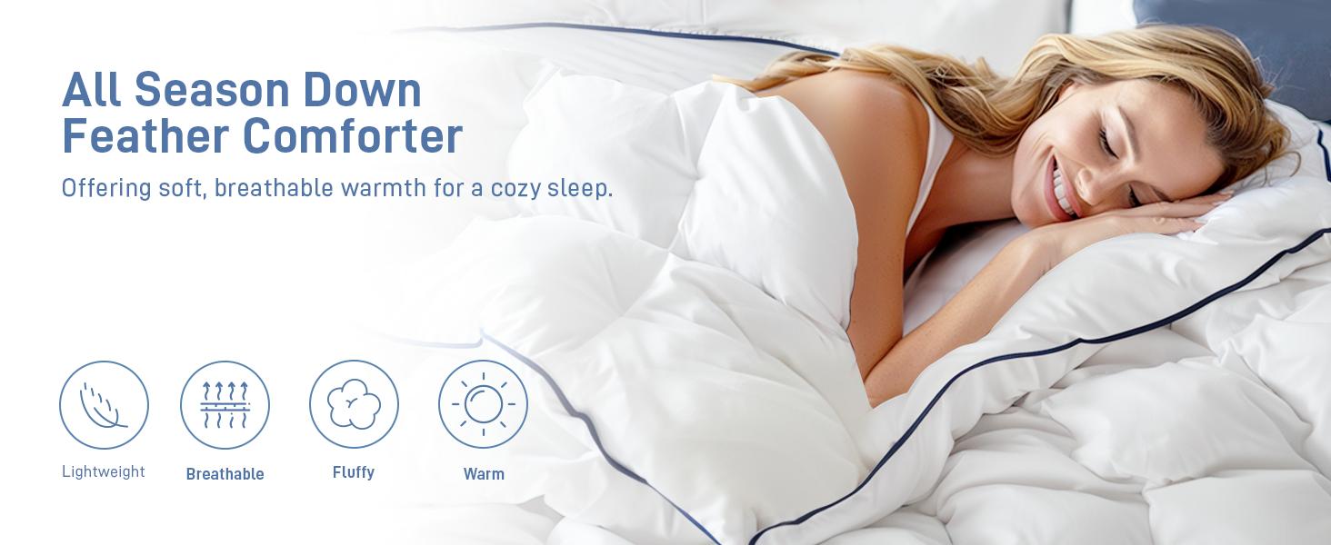Hypoallergenic All Season Lightweight Softness Down Comforter, King Size (106"x90") White Feather Down Comforter or Duvet Insert, Machine Washable,Oeko-TEX Certified