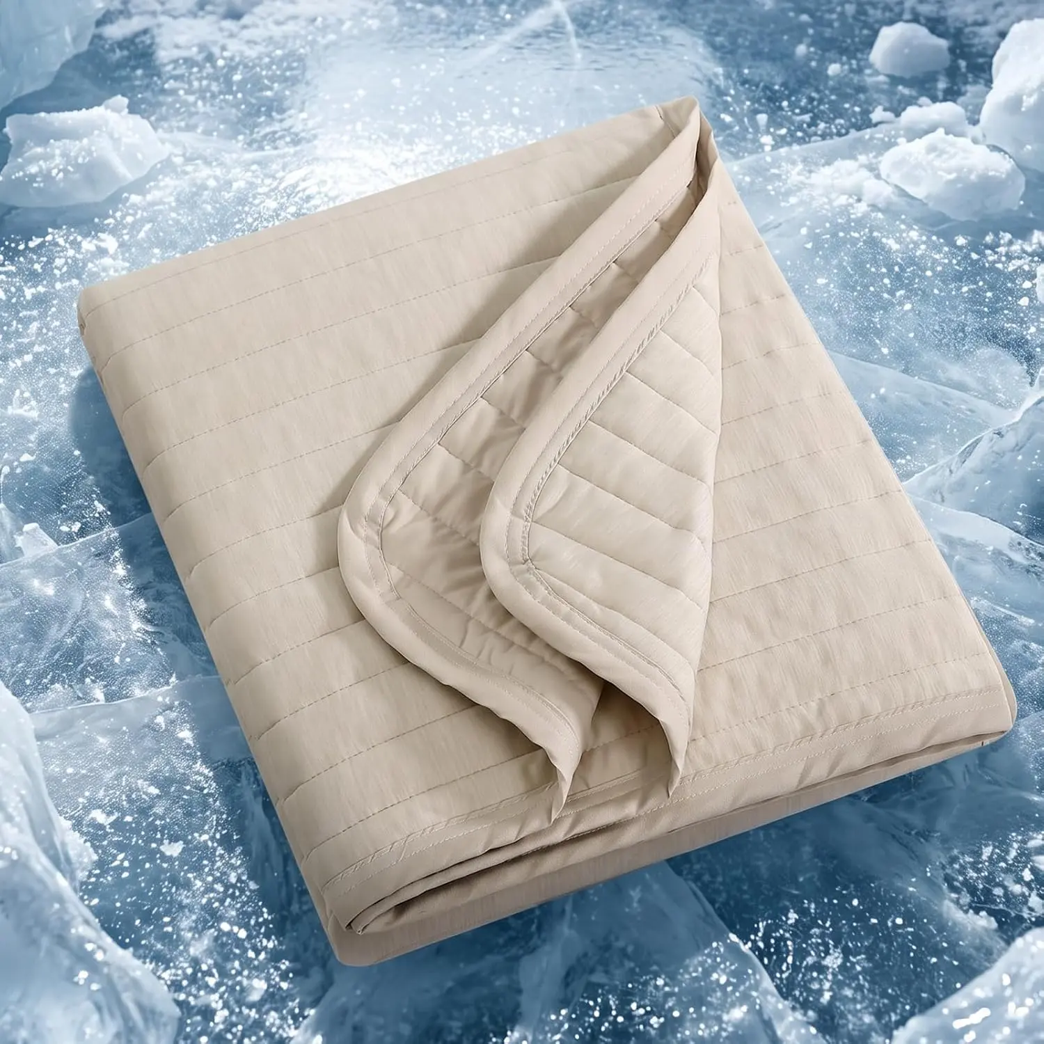 Cooling Throw Blanket 60x70 Inch, Lightweight Breathable Summer Nylon Blend Blanket for Hot Sleepers, Cool-to- Reversible Design with Soft Cozy Side for Sofa Bed Travel, Beige