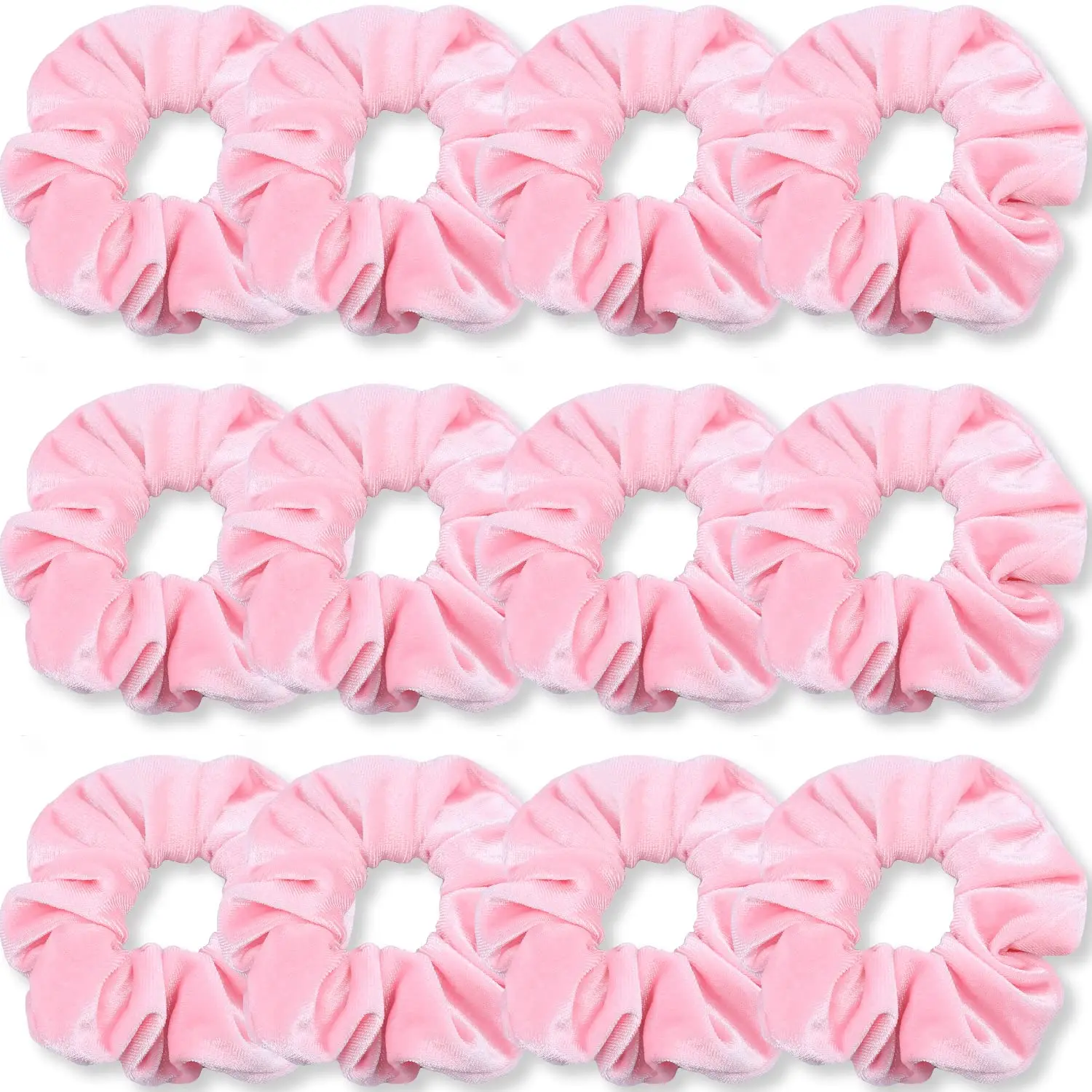 Pink Scrunchies, Premium Velvet Soft Hair Scrunchy, Solid Colors Thick Elastic Bands, Hair Accessories for Women and Girls, 12 Pack