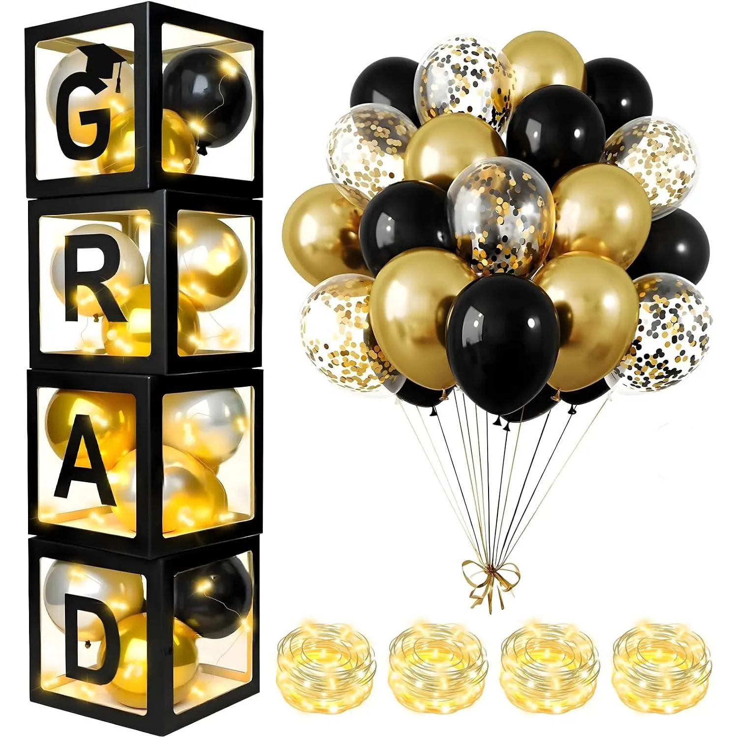 Grad Balloons Boxes So Proud of You Graduations 2026 for Graduation Party Decorations Supplies for Indoor Outdoor  Door 4 count Black Balloon Transparent Boxes