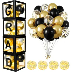Grad Balloons Boxes So Proud of You Graduations 2026 for Graduation Party Decorations Supplies for Indoor Outdoor  Door 4 count Black Balloon Transparent Boxes