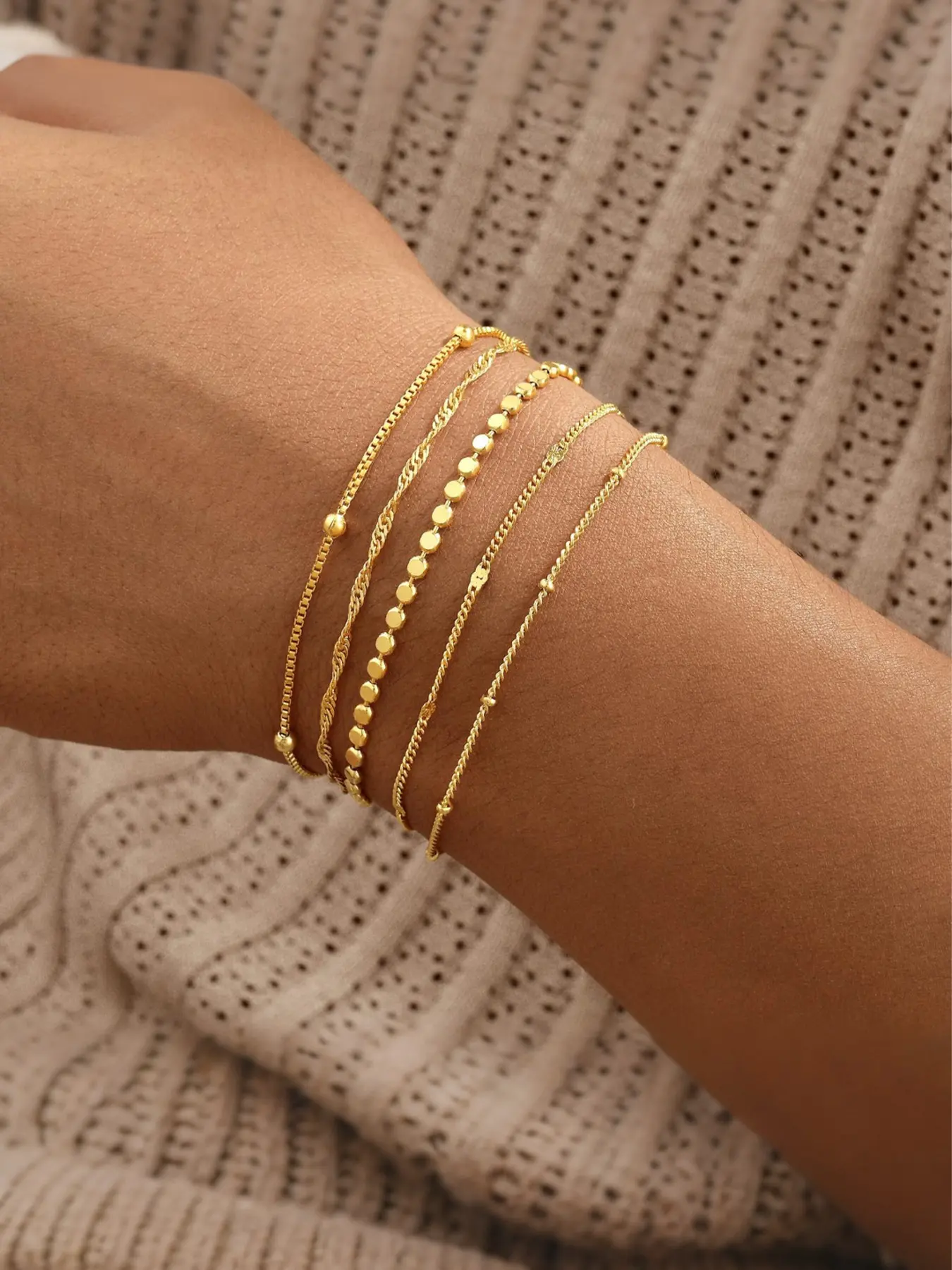 5pcs Adjustable Interlocking Chain & Snake Bone Bracelet Set, Layerable Multi-Style Wristbands, Perfect Gift for Back-To-School Season