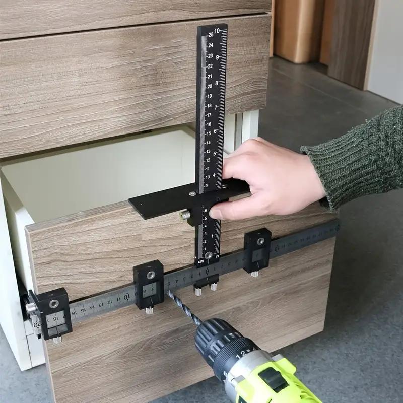 Woodworking Square Tool, Woodworking Square Protractor, Measuring Ruler, Multipurpose Wood Drilling Dowelling Guide Tool, Cabinet Hardware Jig Tool for Installation of Handles Knobs on Doors and Drawer