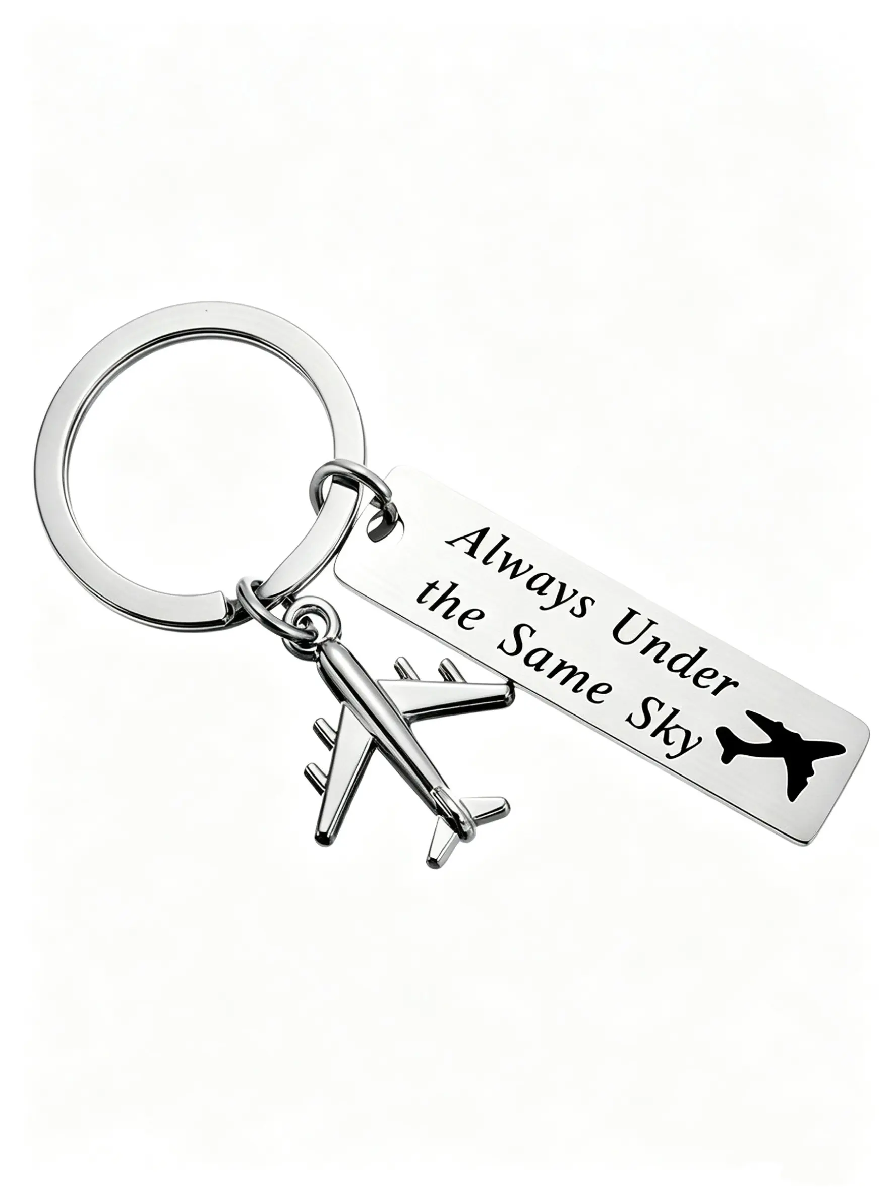 1 Pc，Airplane Keychain, 'always Under the Same Sky' Engraved, Creative Gift for Aviation Lovers, Perfect for Crew Members, Fashionable and Durable, Stylish Keyring