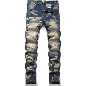 Ripped Jeans Fashion Slim Fit Straight Distressed Design Skinny Stretch Comfort Flex Waist Denim Pants