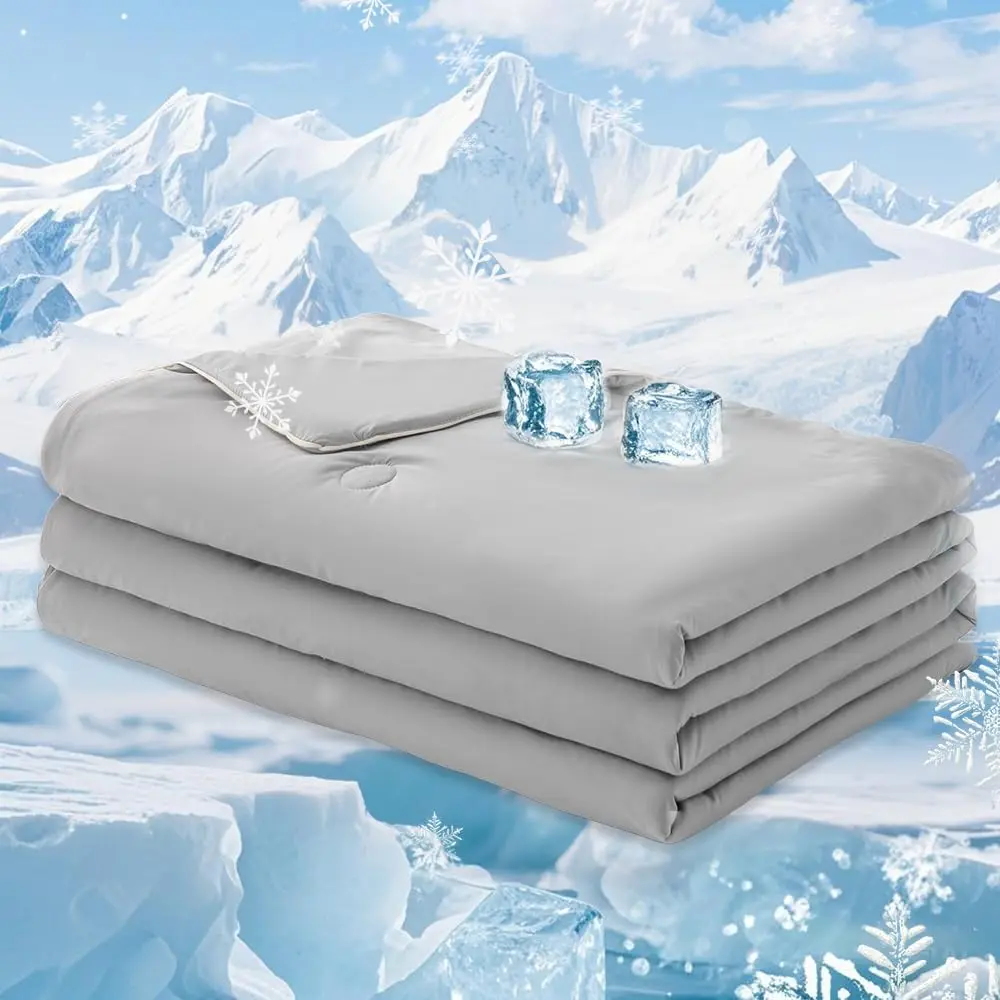 Summer Cooling Comforter & Breathable Cool Bedding Blanket -  Size 90x104 Gray Quilt, Ice Cold Thin Silk-Smooth for Night Sweats Hot Sleeper with Temperature Balancing Technology