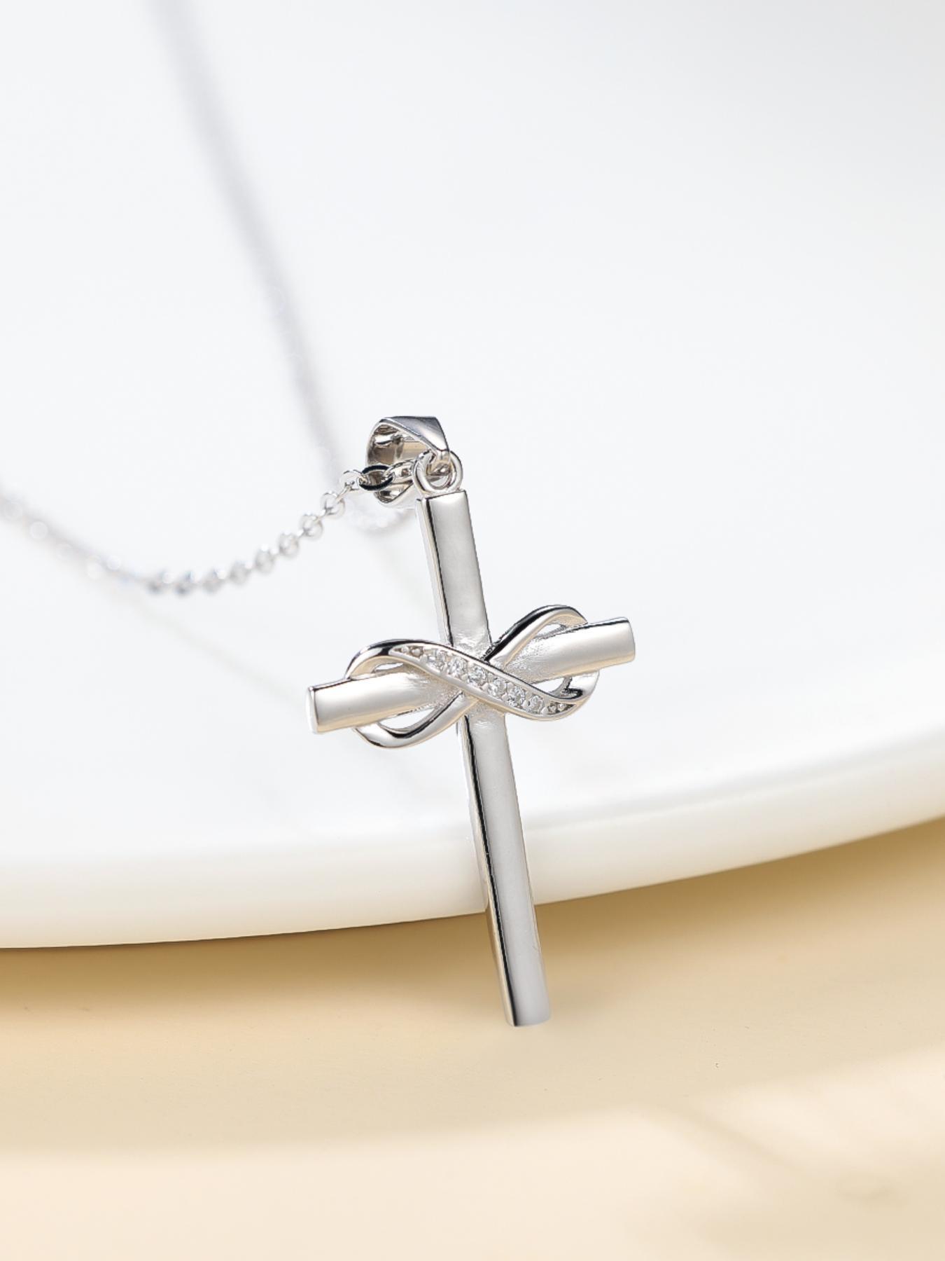 S925 Sterling Silver Infinity Cross Pendant Necklace, Elegant Women's Stackable Clavicle Chain Necklace, Dating Gift for Women & Men, Dainty cross necklace