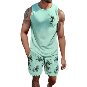 SOLY HUX Men's Short Sets 2 Piece Outfits Summer Tropical Print Tank Tops and Drawstring Shorts Sets