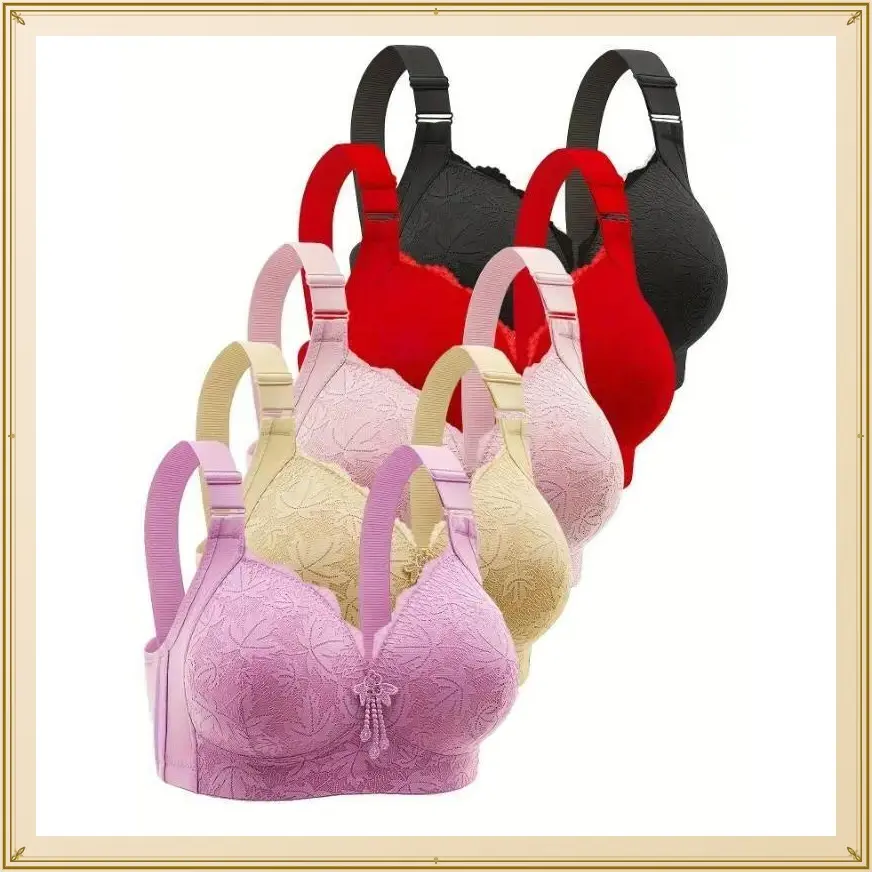 Adjustable Push-Up Bras for Women - Floral Lace Pattern, V-Neck, Nylon & Elastane Blend, Machine Washable, Mixed Womenswear Comfort Basic Minimalist