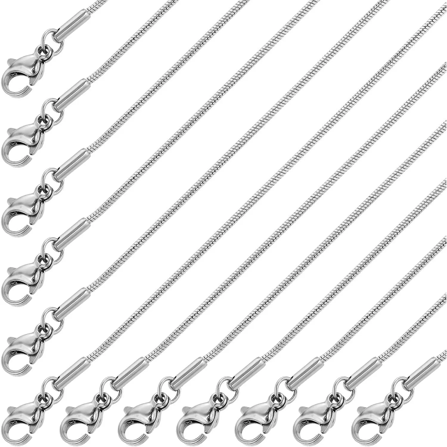 12 count Stainless Steel Snake Chain Necklace with Lobster Clasps, Thin Stainless Steel Chain Necklace for  Making