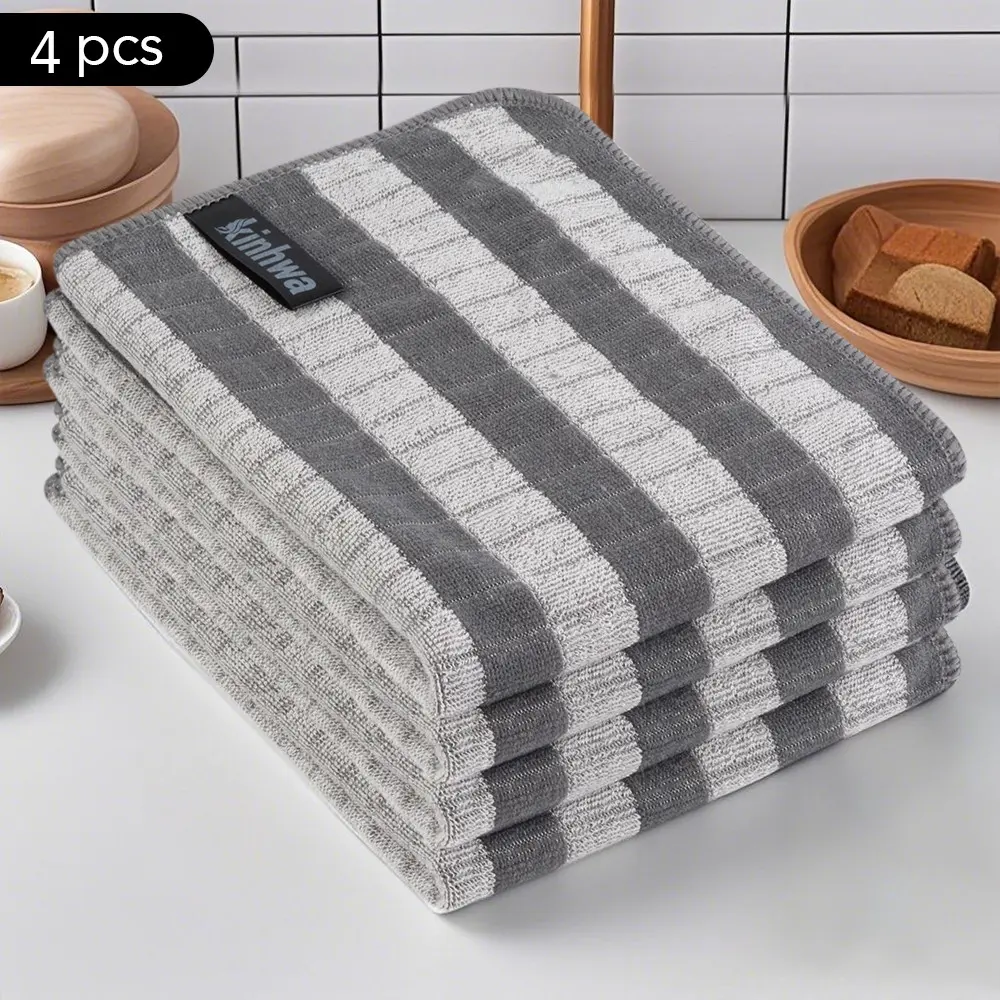 Reusable Bamboo Super Absorbent Cleaning Cloth Set (4 Pieces), Eco-Friendly Kitchen Towels, Durable and Washable, Ideal for Daily Use