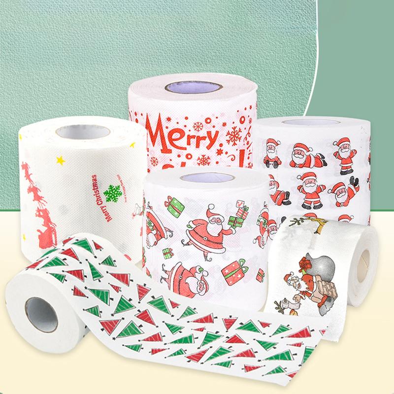 Christmas Holiday Printed Napkins Roll, Cartoon Santa Tree Gift Prints, Festive Kitchen Paper Towels, Christmas Party Supplies