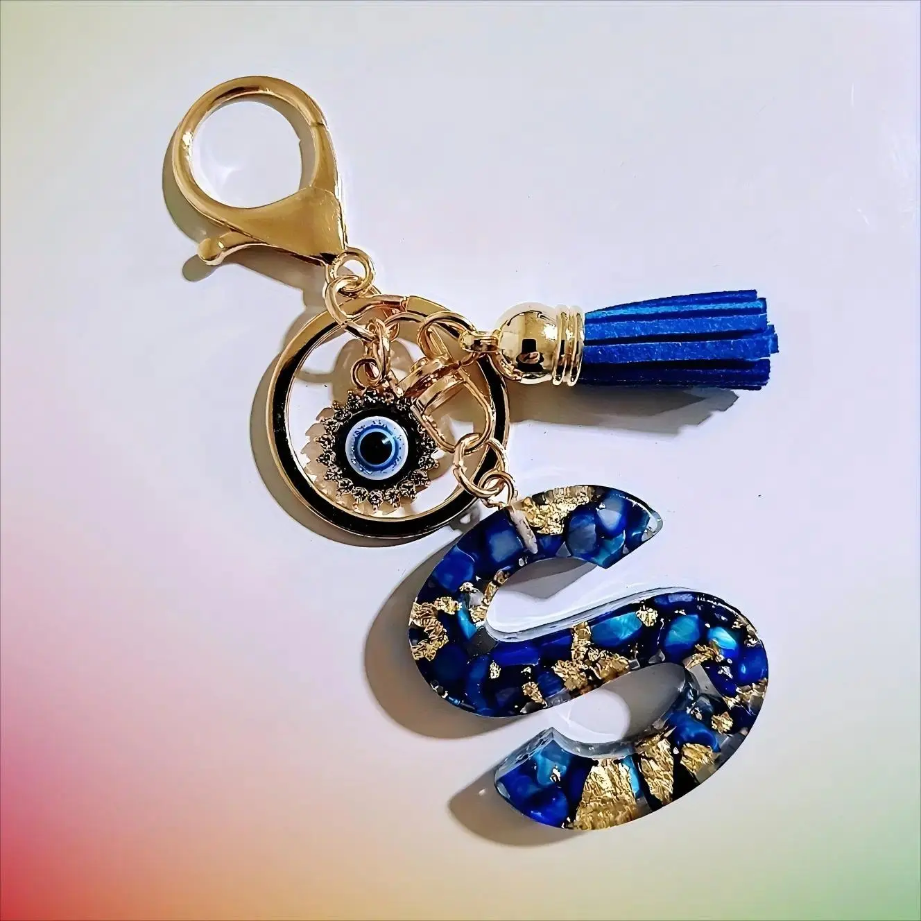 Boho Resin Letter Keychain - Evil Eye & Tassel Initial Alphabet Charm, Aesthetic Multi-Purpose Mini Pendant for Car Keys, Purses & Handbags
