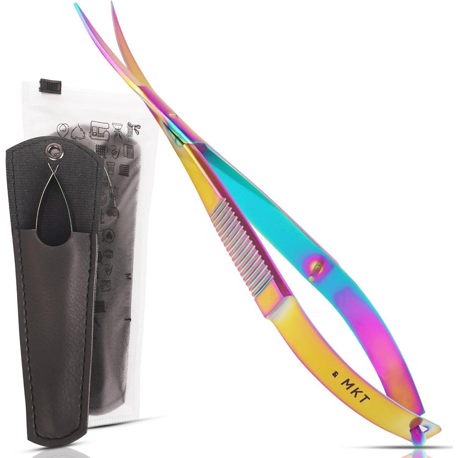 Spring Action Curved  4.5 Inch EZ Snip Squeeze  with Pouch Sleeve for Applique, Embroidery, Fabric, Thread, Knitting, Sewing, Arts & Craft (Curved )