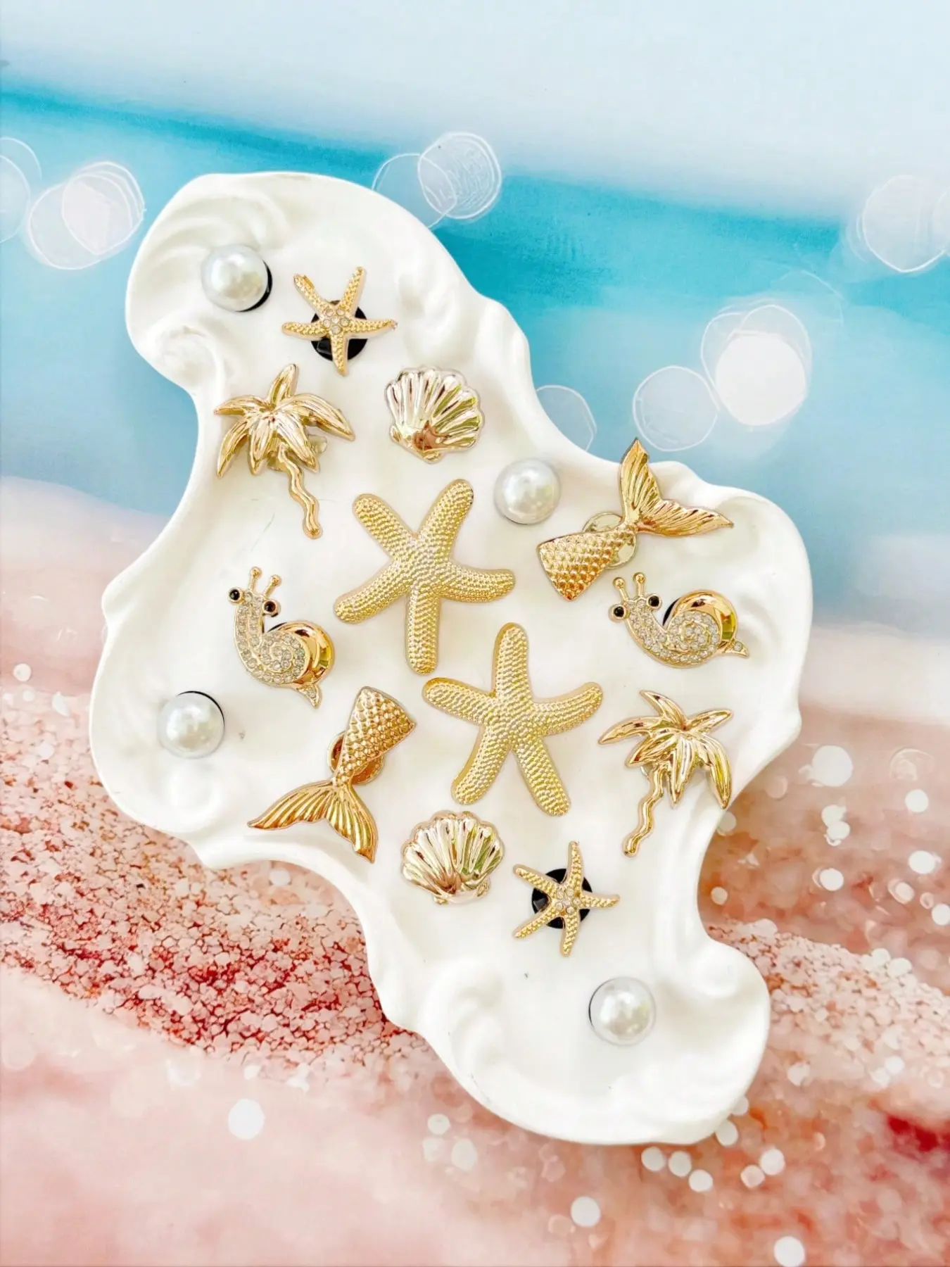 16-Piece Shell Shoe Decor Set, Sparkly Rhinestone Conch Shoe Accessories, Detachable Starfish Buckle, DIY Multi-Use Shoe Clips, Shoe Charms Set