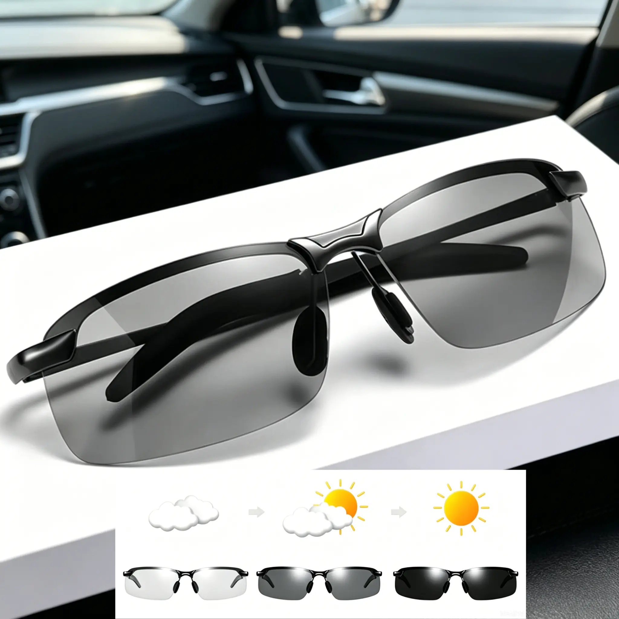 Outdoor Fishing Men's Polarized Smart Light-Sensing Metal Color-Changing Sunglasses for Day and Night Driving