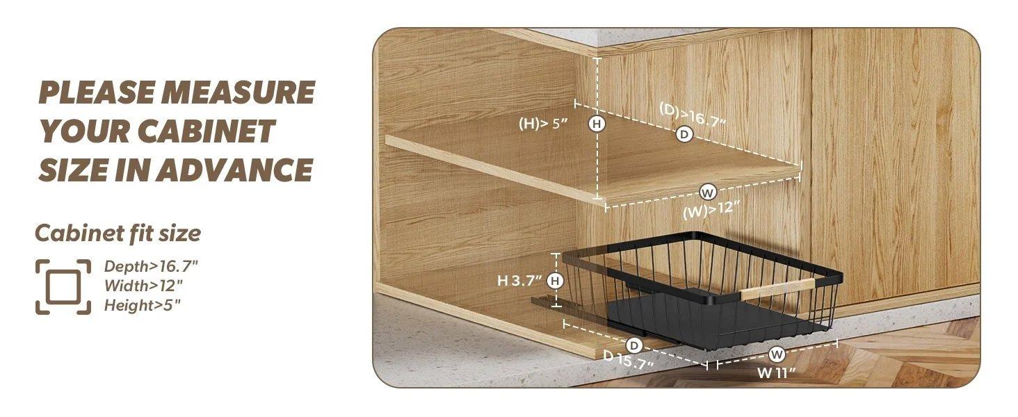 THE WELL KEPT Pull Out Cabinet Organizer 2 Pack, Slide Out Drawers for Kitchen Cabinets, Cabinet Drawers with Adhesive Nano Glue for Bathroom, Living Room, Kitchen Clutter Organization