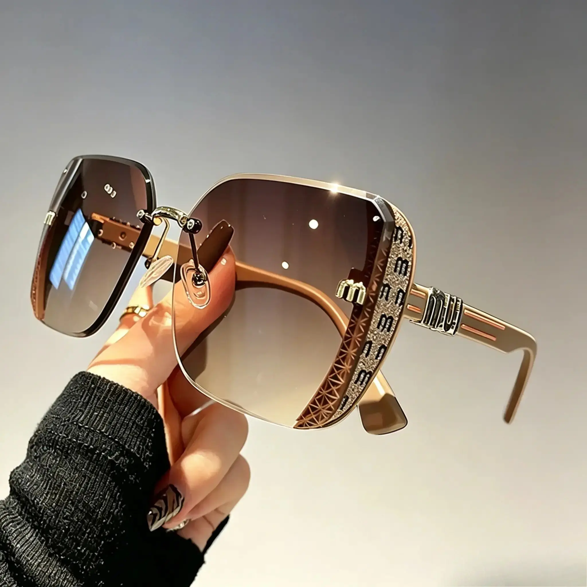 Rimless Square Sunglasses for Men & Women, Trendy Oversized UV Blocking Eyewear for Casual Style, Photography & Travel, Casual Style Eyewear, Oversized Unisex Sunglasses, Uv Blocking Sunglasses