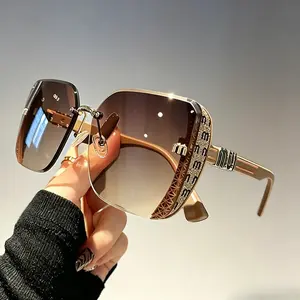 Trendy Large Square Rimless Sunglasses With Full UV Protection, Lightweight Fashion Eyewear, Stylish Daily Accessory For Casual Daily Outfits And Outdoor Travel Trips