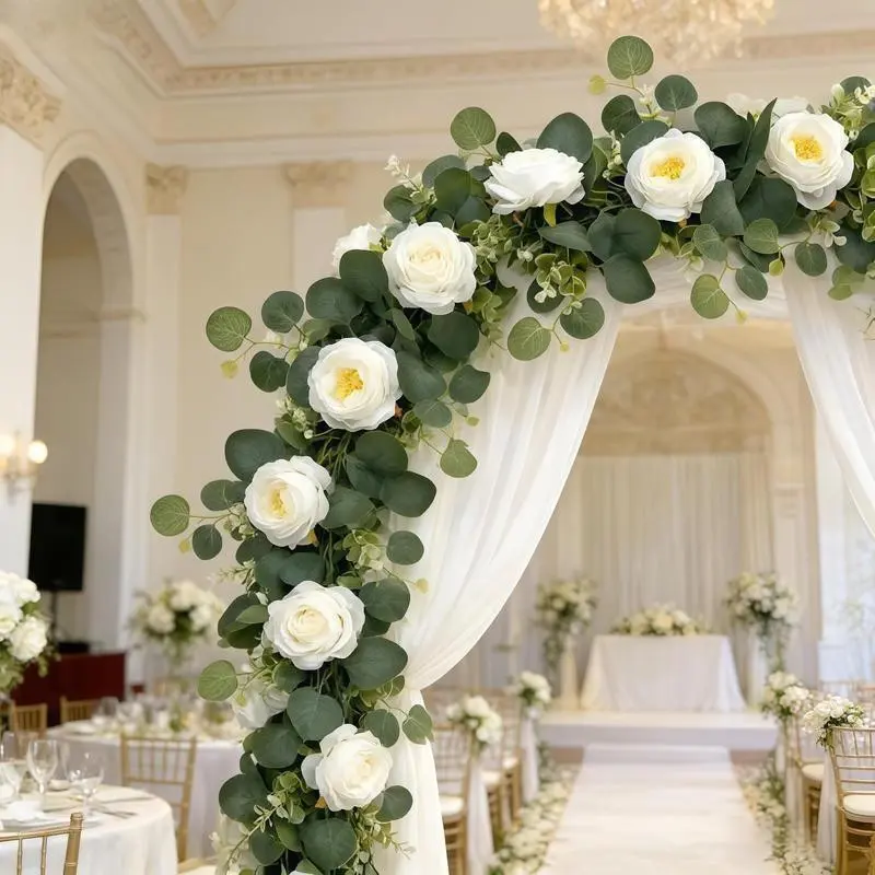 A new set of 70-inch eucalyptus rose wreath, artificial plants, realistic roses, suitable for Christmas home decoration, wedding and engagement table decoration, is an ideal choice for parties and interior wall backgrounds.
