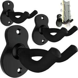 Guitar Wall Mount 4-Pack, Metal Guitar Hanger, Guitar-Shaped Guitar Wall Hanger, Black Guitar Holder Stand for Bass Electric Acoustic Guitar Ukulele (Black)