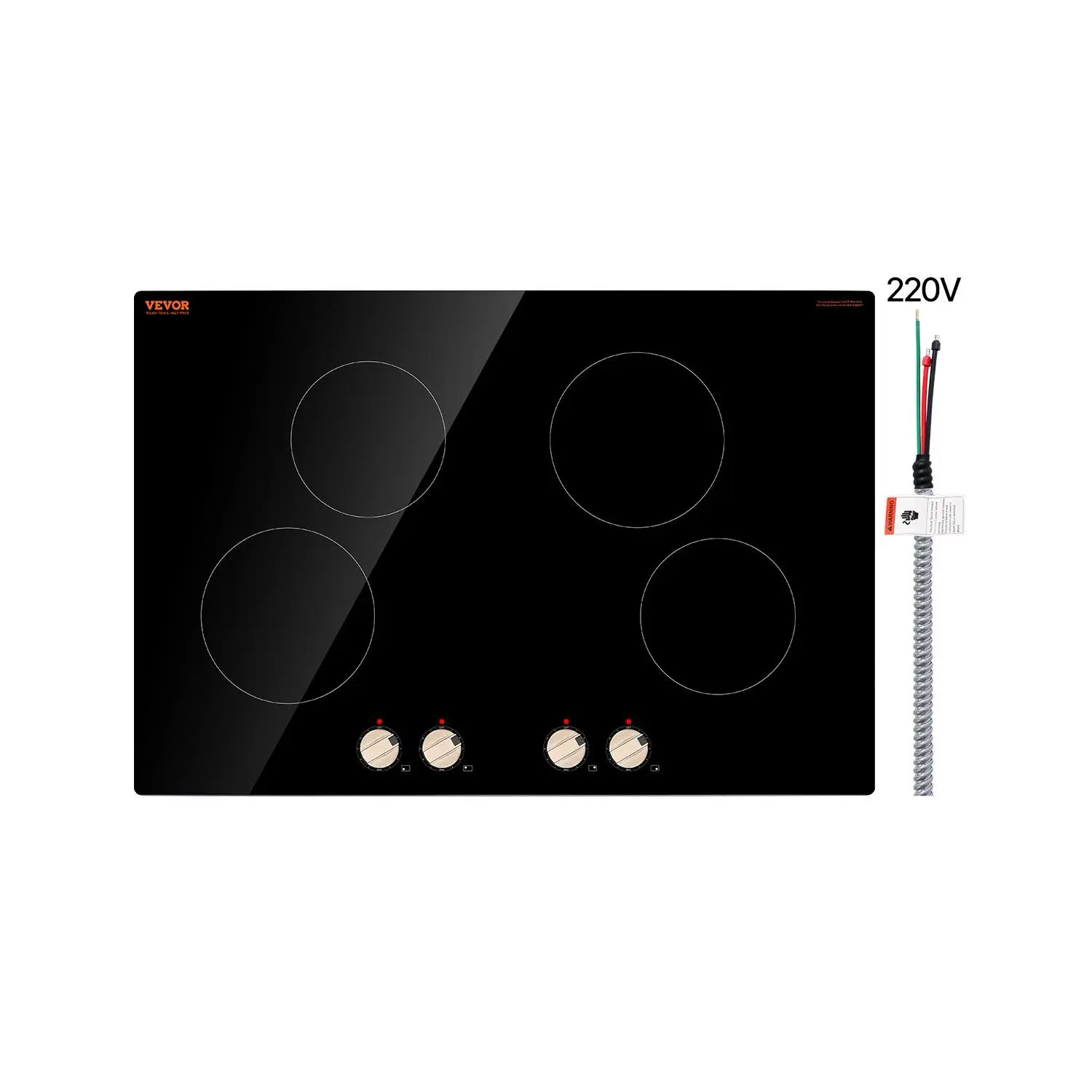 【DealsForYouDays】VEVOR Induction Cooktop, 6600W Electric Countertop Burner, 4 Burner Knob Control Stove, Built-in Induction Cooktop with 12 Temperature Settings, Glass Surface, Auto Shut-Off