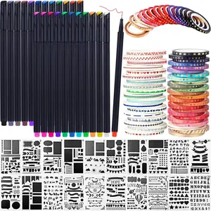 48 Pack Scrapbooking Supplies Kit Scrapbook Tools and Supplies Journal Stencil Washi Tape and Journal Planner Pen for Notebook Diary DIY Plastic Drawing Template