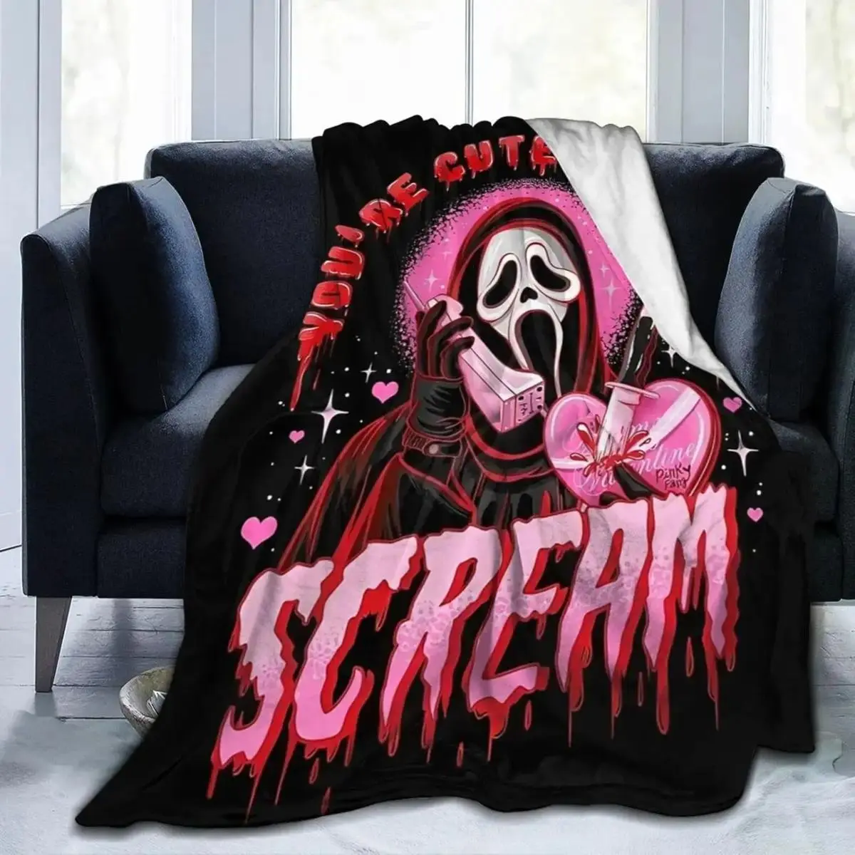 Horror Movie Ghost-Face Flannel Cozy Blanket - Lightweight, Warm, Soft Fluffy Anti-Pilling Microfiber Fleece Plush Blanket for Couch, Bed, Soft Fluffy Blanket
